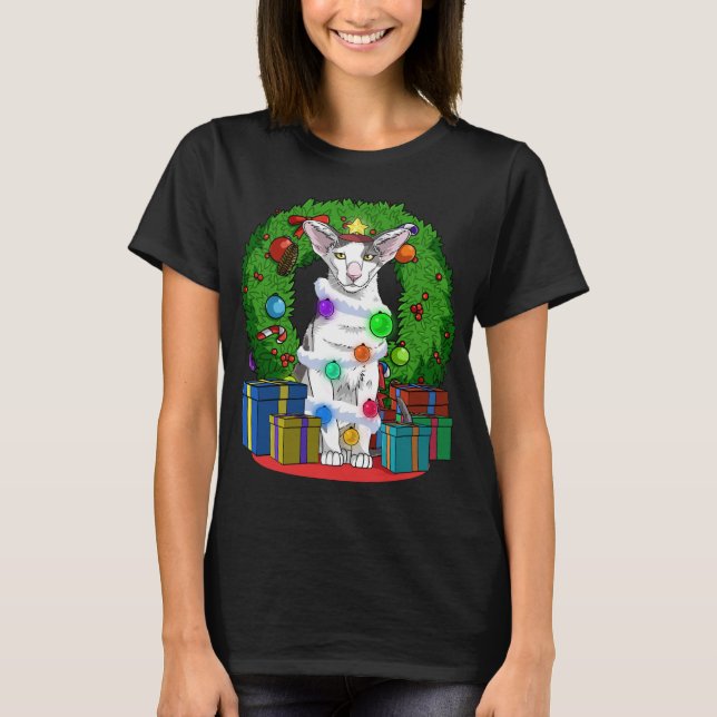 Oriental Shorthair Cat Julgran X-mas Santa T Shirt (Framsida)