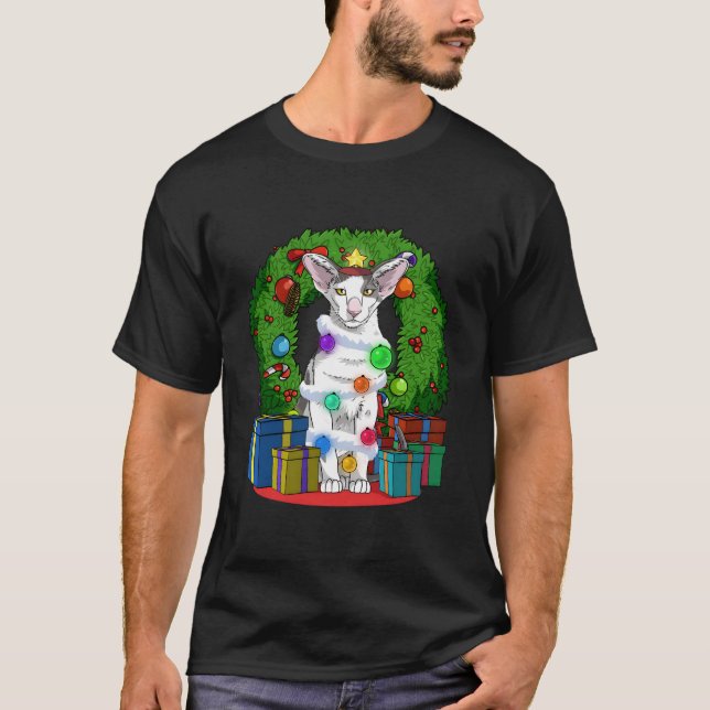 Oriental Shorthair Cat Tree X-Mas Santa T Shirt (Framsida)