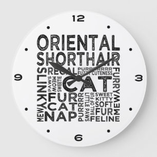 Oriental Shorthair Cat Typography Stor Klocka