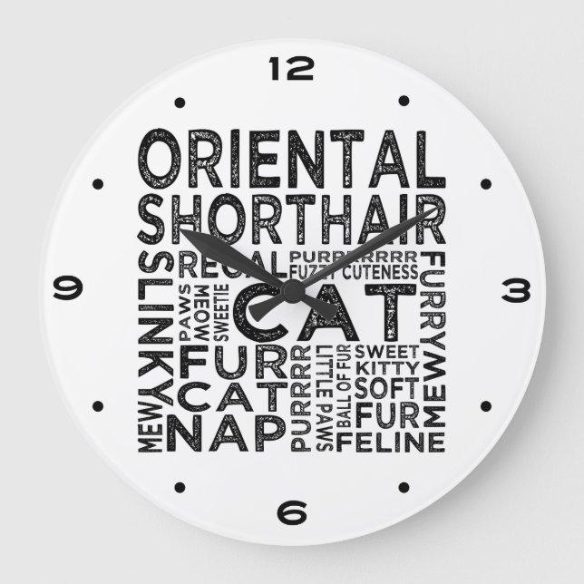 Oriental Shorthair Cat Typography Stor Klocka (Framsida)