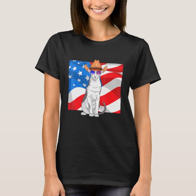 Oriental Shorthair Katt 4:e Juli Patriotisk Ameri T Shirt (Framsida)