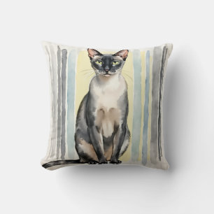 Oriental Shorthair Vattenfärg Linjär Randig Konst Kudde