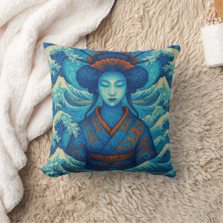 Oriental skönhet Geisha Kanagawa blue vågar Kudde