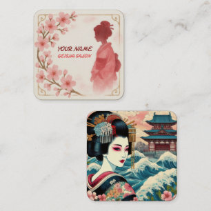 Oriental skönhet Geisha salon vattencolor sakura a Fyrkantigt Visitkort