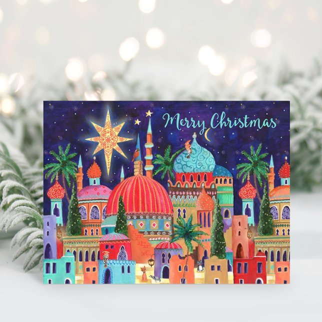 Oriental stads religiösa julkort helgkort (Oriental city religious Christmas Holiday Card)