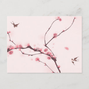 Oriental stil-blommar, körsbärsverk vykort