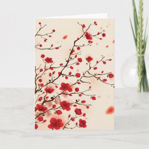 Oriental stil-blommar, plommon i vår kort