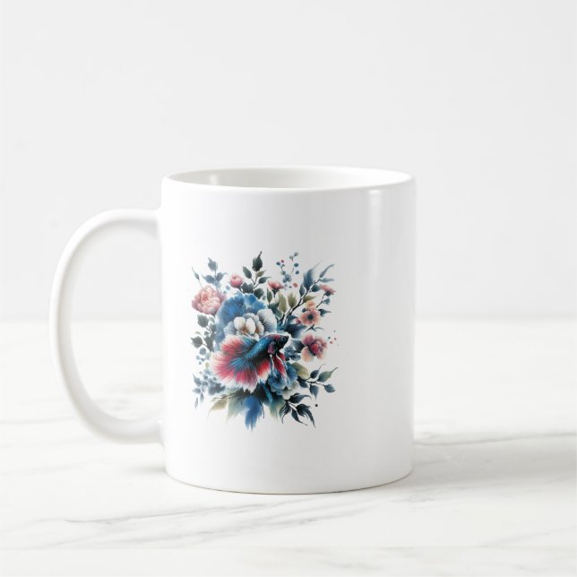 Oriental stil blommor och beta-fisk mugg (Vänster)