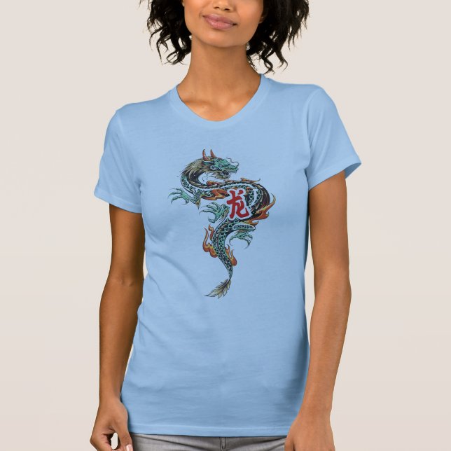 Oriental stil drake illustration t shirt (Framsida)