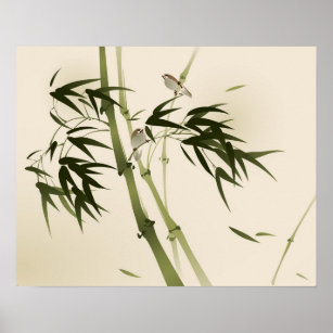 Oriental stil-målning, bamboo grenar poster