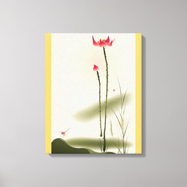 Oriental stil-målning, lång Lotus Canvastryck (Framsida)