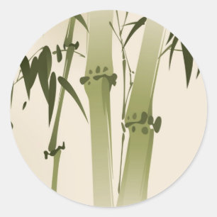 Oriental stil-tavla, bamboo grenar 2 runt klistermärke