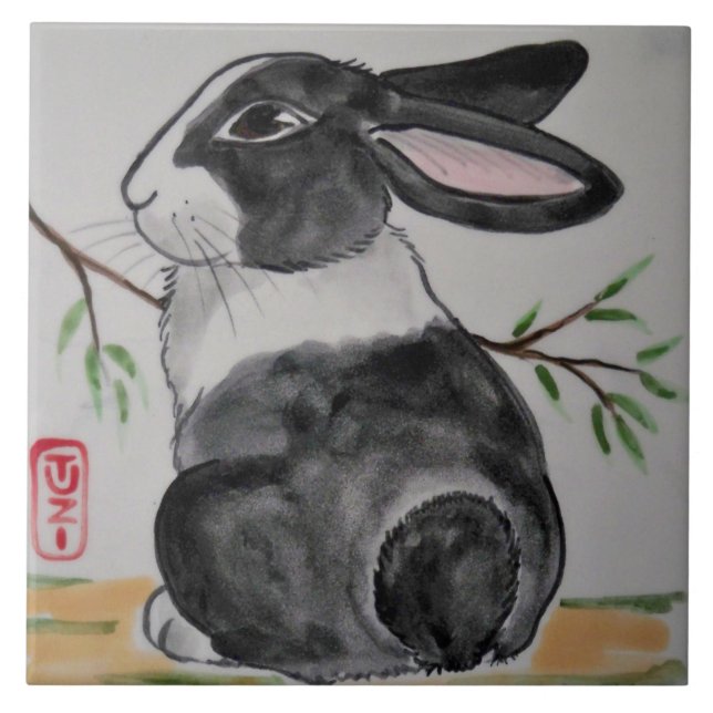 Oriental Stil TUZI Dutch Rabbit 6’ Tile Trivet Kakelplatta (Framsidan)