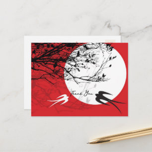 Oriental Sväljer i Moonlight Asian Zen Tack Vykort