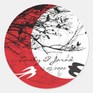 Oriental Sväljer Moonlight Asian Bröllop Sticker Runt Klistermärke