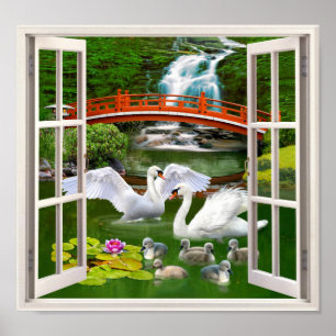 ORIENTAL SVAN GARDEN FAKE WINDOW POSTER