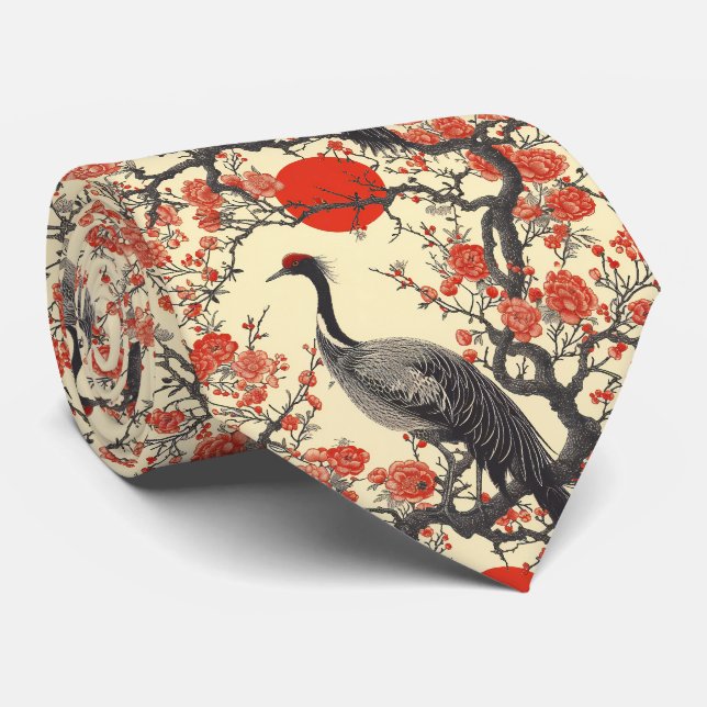 Oriental Trana och Pion - Traditionell asiatisk ko Slips (Rullad)