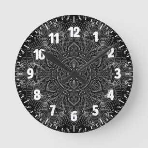 Oriental Zen Mandala Black och white Rund Klocka