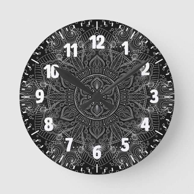 Oriental Zen Mandala Black och white Rund Klocka (Framsida)
