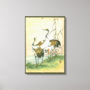 Orientala Cranes vid Vatten Canvastryck