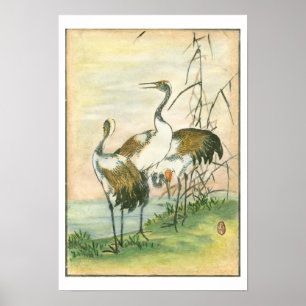 Orientala Cranes vid Vatten Poster