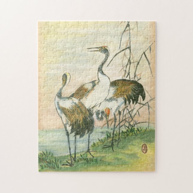 Orientala Cranes vid Vatten Pussel (Vertikal)