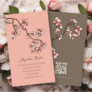 Orientala rosa persikoblommor Elegant chic Sakura Visitkort