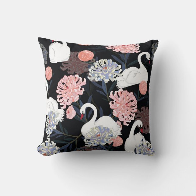 Orientalblommor Svan Mönster Kudde (Framsida)