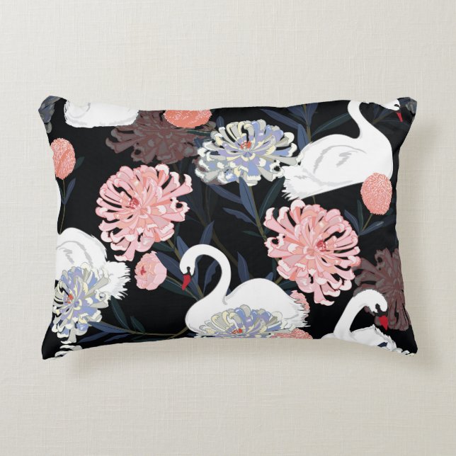 Orientalblommor Svan Mönster Prydnadskudde (Framsidan)