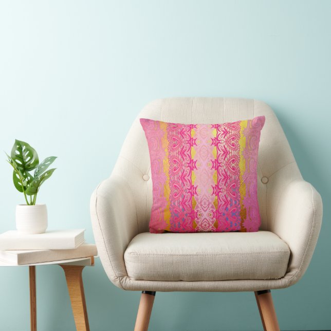 orientalisk livfull geometrisk rand i rosa kudde (Stol)