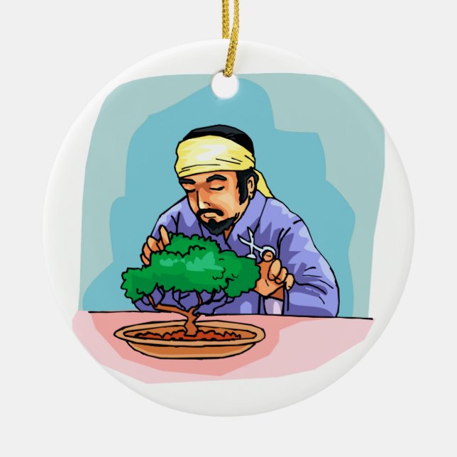 Orientalisk man med huvudbindelbrämBonsai Julgransprydnad Keramik (Framsidan)
