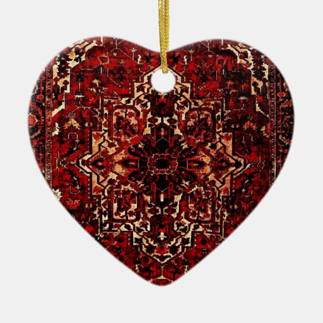 Orientalisk mattadesign i röd mörk - julgransprydnad keramik (Framsidan)