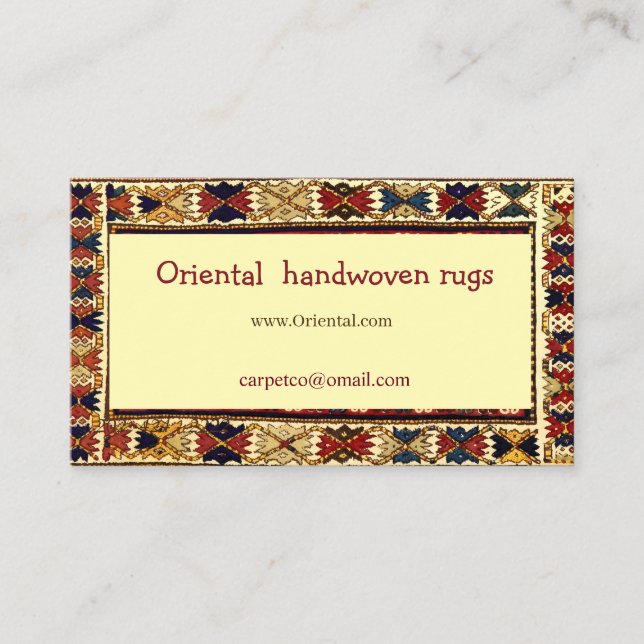 Orientalisk mattdesign i varma färger visitkort (Framsida)