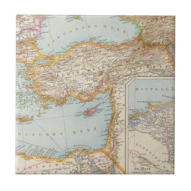 Orientalisk medelhavs- karta kakelplatta (Framsidan)