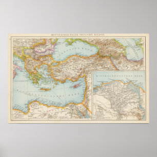 Orientalisk medelhavs- karta poster