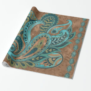 Orientalisk Paisley mönstervattenfärg och guld Presentpapper