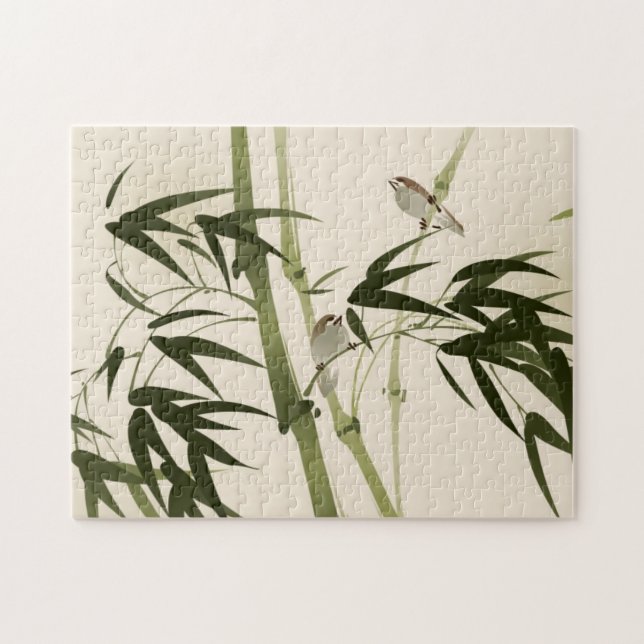 Orientalisk stilmålning, bambugrenar pussel (Horisontell)