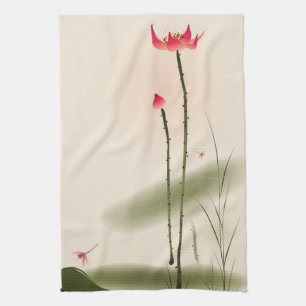 Orientalisk stilmålning, högväxt lotusblomma kökshandduk