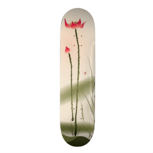 Orientalisk stilmålning, högväxt lotusblomma old school skateboard bräda 18 cm
