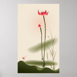 Orientalisk stilmålning, högväxt lotusblomma poster