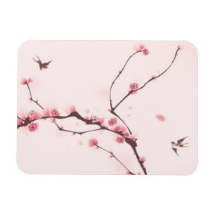 Orientalisk stilmålning, körsbärsröd blommar magnet