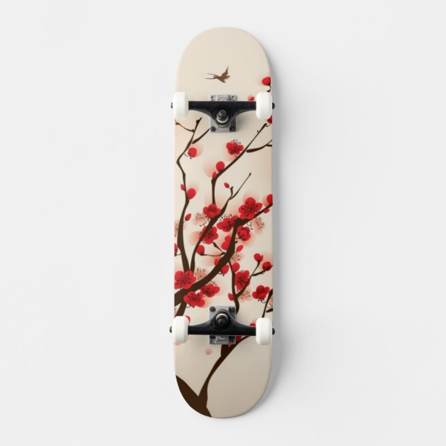Orientalisk stilmålning, plommonblommar i vår 2 skateboard bräda 19,5 cm (Framsida)