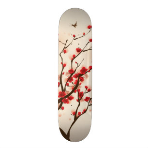 Orientalisk stilmålning, plommonblommar i vår 2 skateboard bräda 19,5 cm