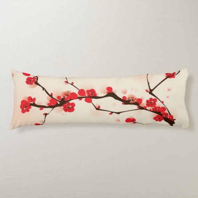 Orientalisk stilmålning, plommonblommar i vår 3 kroppskudde (Framsidan)