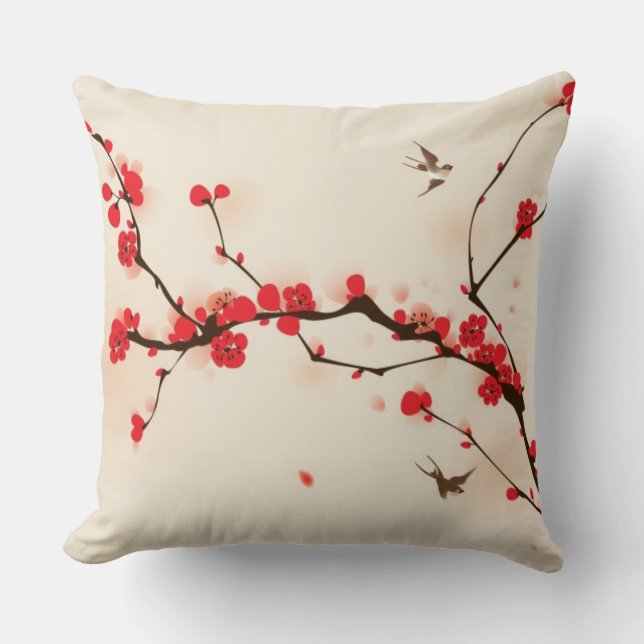 Orientalisk stilmålning, plommonblommar i vår 3 kudde (Framsida)