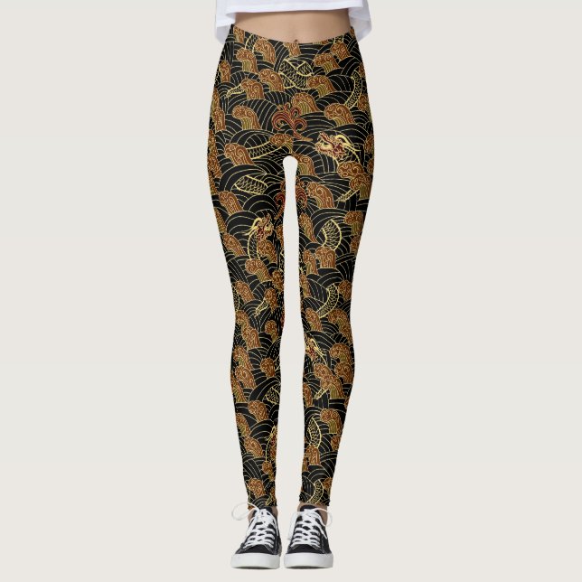Orientalisk Traditionell Dold Drak  Leggings (Framsida)