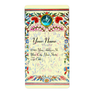 ORIENTALISKA BLOMMOR DAMASK MONOGRAM Blå Kräm Fraktsedel