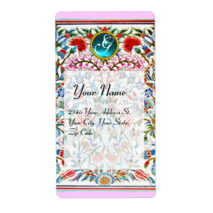 ORIENTALISKA BLOMMOR DAMASK MONOGRAM Blå Rosa Fraktsedel