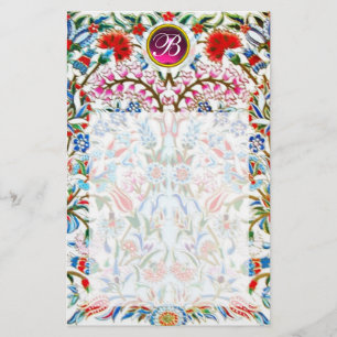 ORIENTALISKA  BLOMMOR DAMAST MONOGRAM Rosa Ametist Brevpapper