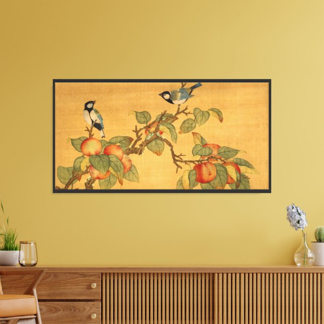 Orientaliska kinesiska fåglar och frukt canvastryck (Insitu (Vardagsrum))